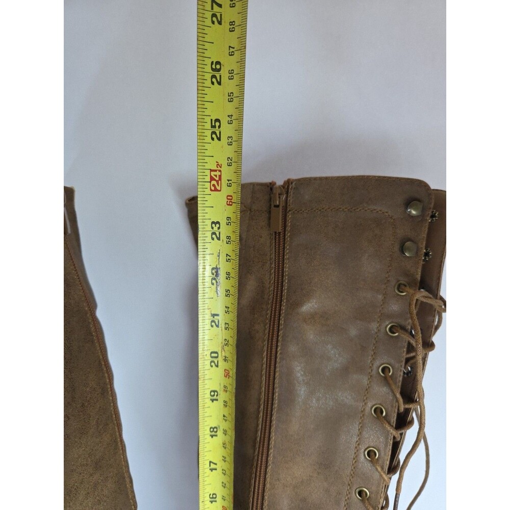 Forever Faux Leather brown over the knee Zip Up boots size 8.5 Lace Up Detail - Picture 4 of 10